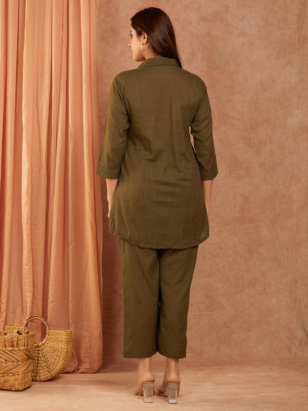 Olive Green Cotton Slub Co-ord Set