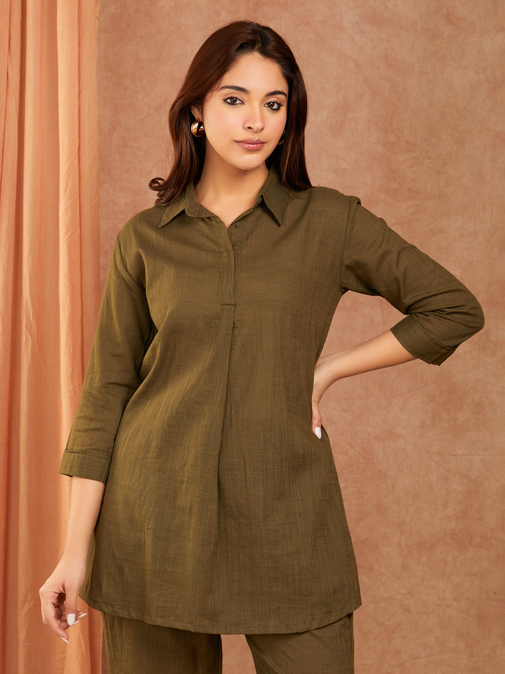 Olive Green Cotton Slub Co-ord Set