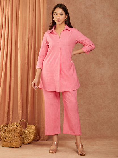 Rose Pink Cotton Slub Co-ord Set