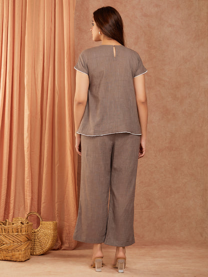 Grey Cotton Slub Hand Embroidery Co-ord Set