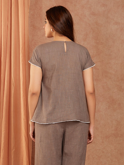 Grey Cotton Slub Hand Embroidery Co-ord Set