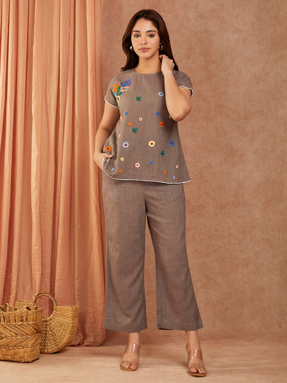 Grey Cotton Slub Hand Embroidery Co-ord Set