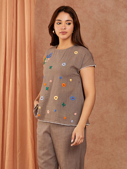 Grey Cotton Slub Hand Embroidery Co-ord Set