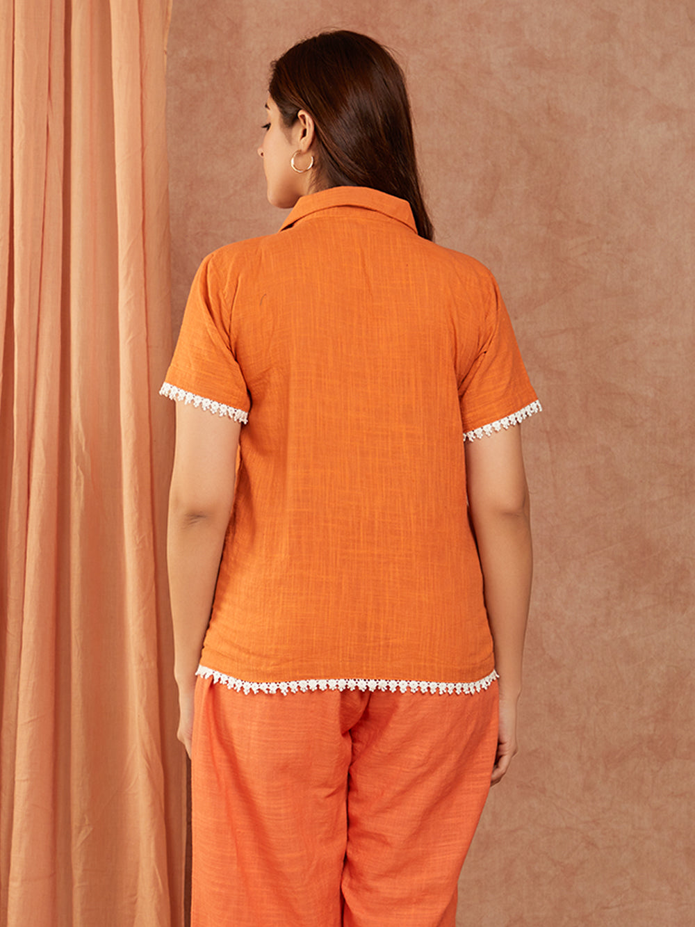 Rust Orange Cotton Slub Hand Embroidery Co-ord Set