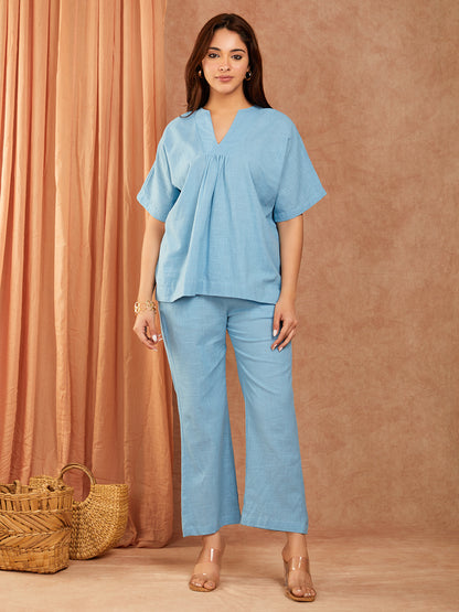 Blue Cotton Slub Co-ord Set