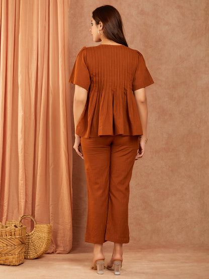 Rust Brown Cotton Slub Co-ord Set