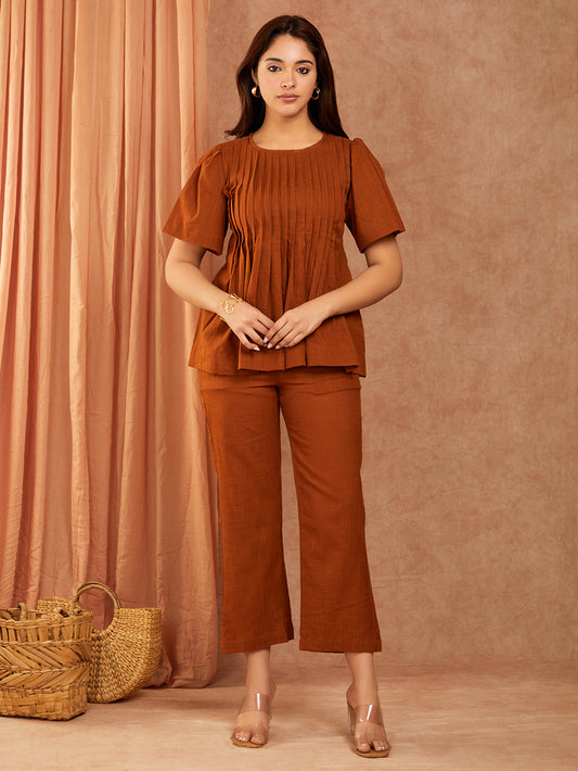 Rust Brown Cotton Slub Co-ord Set