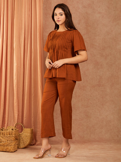 Rust Brown Cotton Slub Co-ord Set