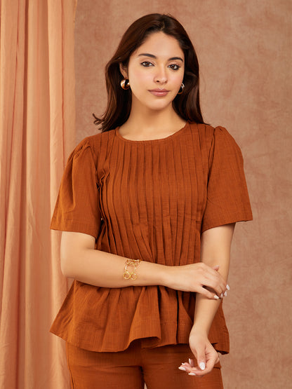 Rust Brown Cotton Slub Co-ord Set