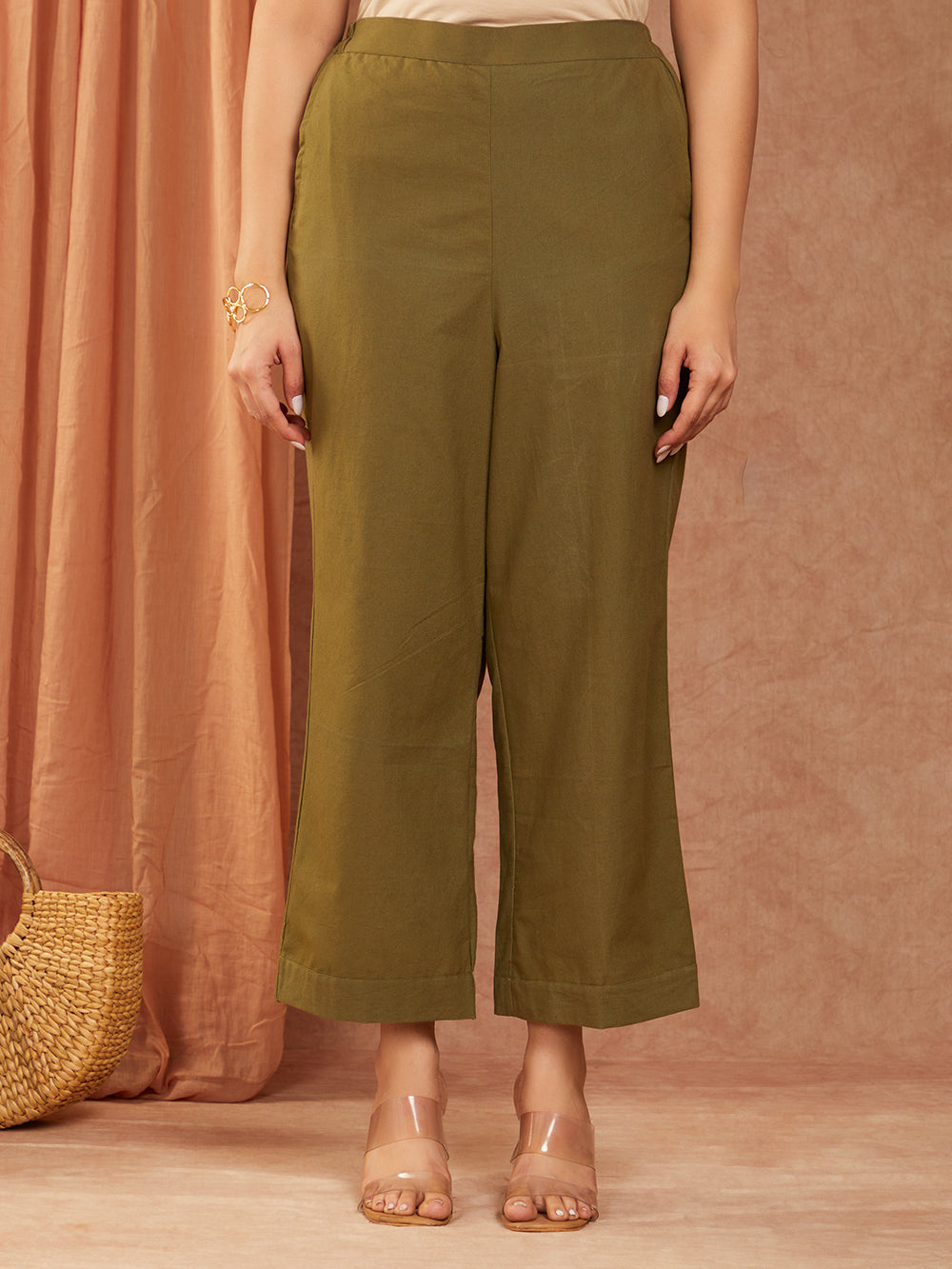 Olive Green Cotton Hand Embroidery Co-ord Set