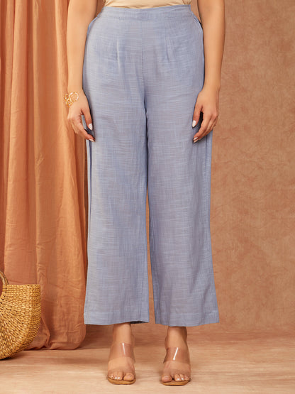 Powder Blue Cotton Slub Hand Embroidery Co-ord Set