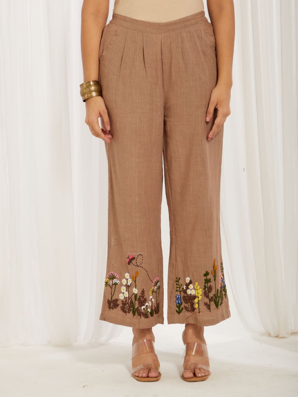 Dark Beige Cotton Slub Hand Embroidery Formal Co-ord Set