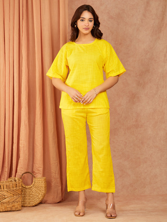 Yellow Cotton Slub Co-ord Set