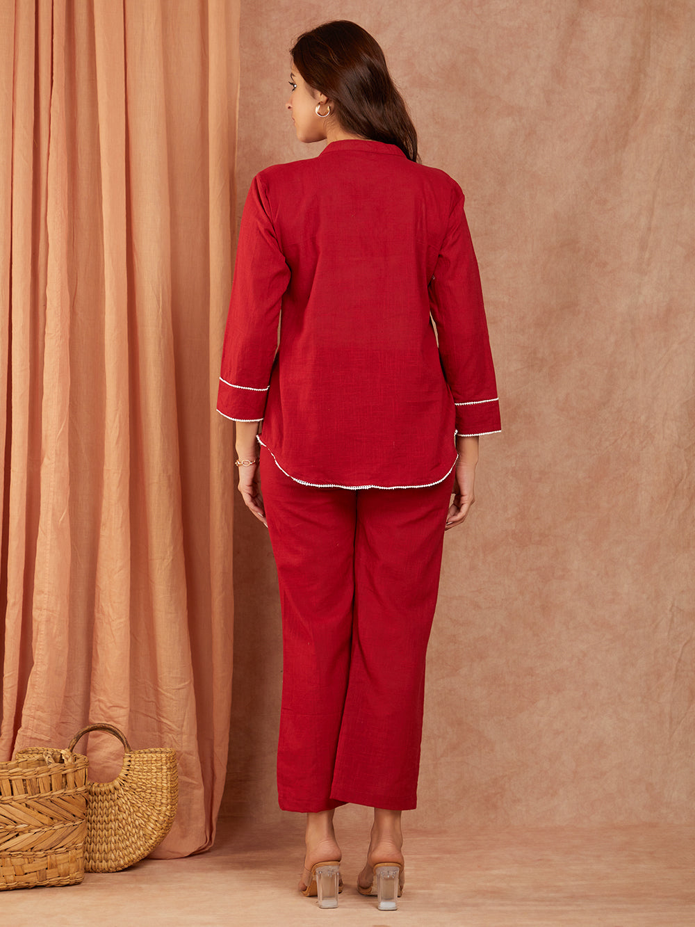 Maroon Cotton Slub Hand Embroidery Co-ord Set