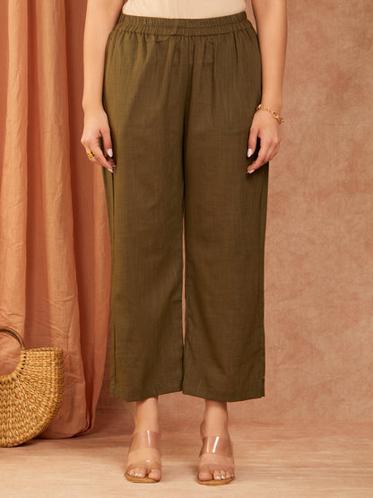 Olive Green Cotton Slub Co-ord Set
