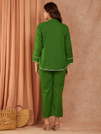 Green Cotton Slub Hand Embroidery Co-ord Set