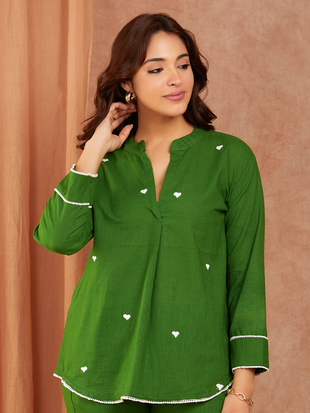 Green Cotton Slub Hand Embroidery Co-ord Set