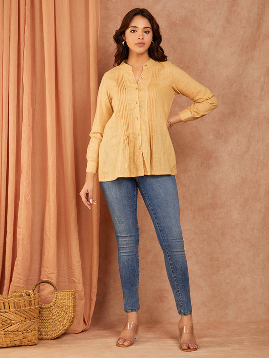 Beige Cotton Slub Top