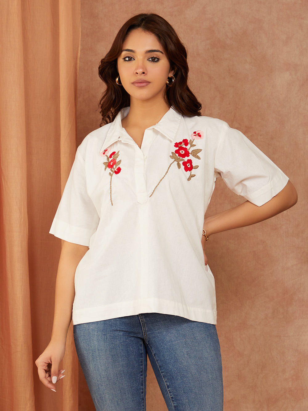 White Hand Embroidery Cotton Top