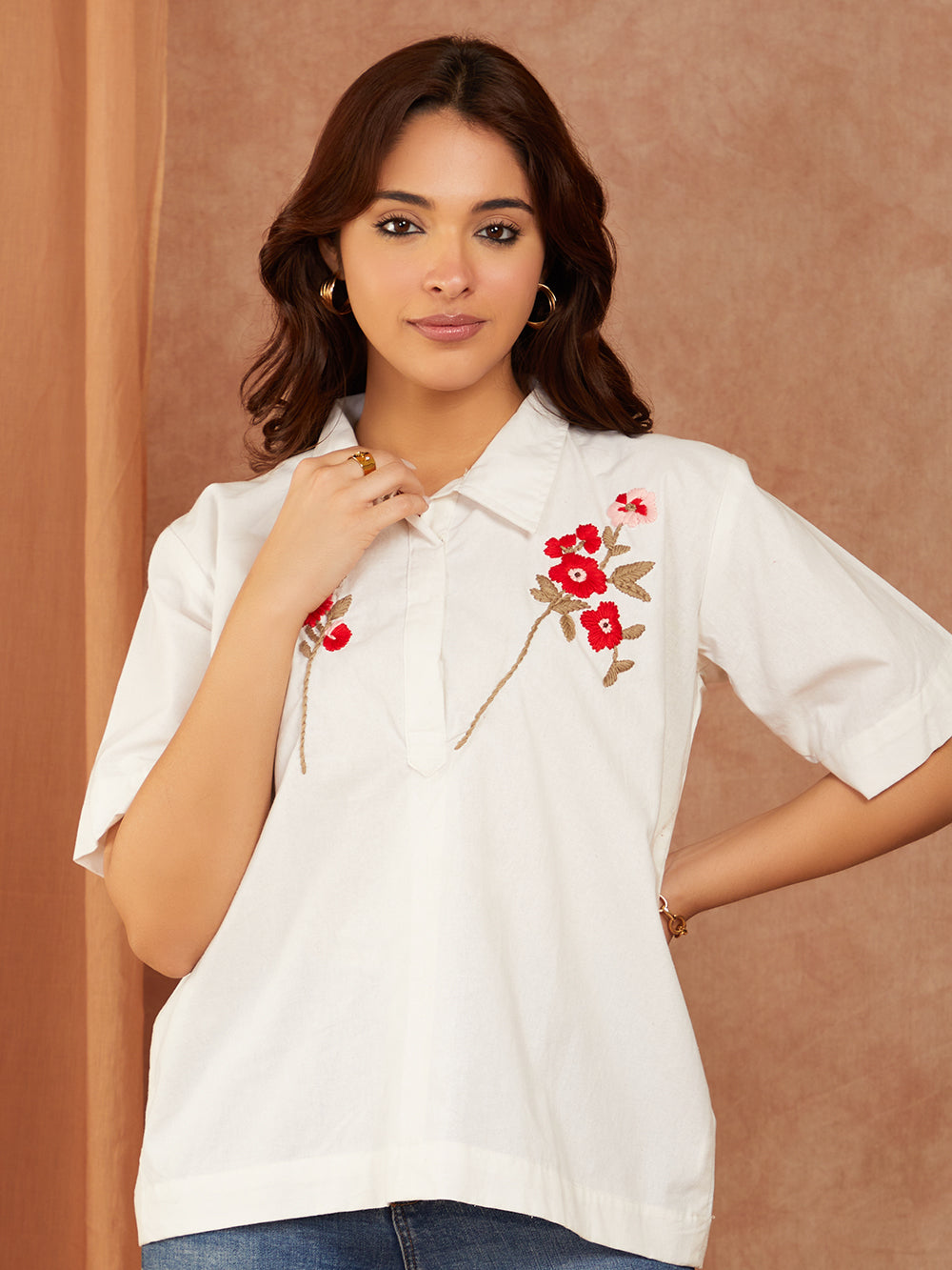 White Hand Embroidery Cotton Top
