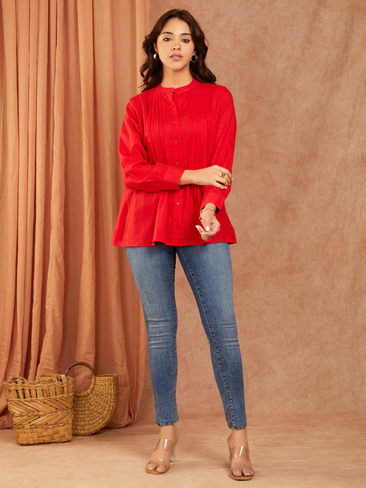 Red Cotton Slub Top