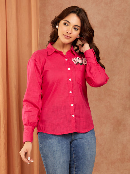 Magenta Cotton Slub Top