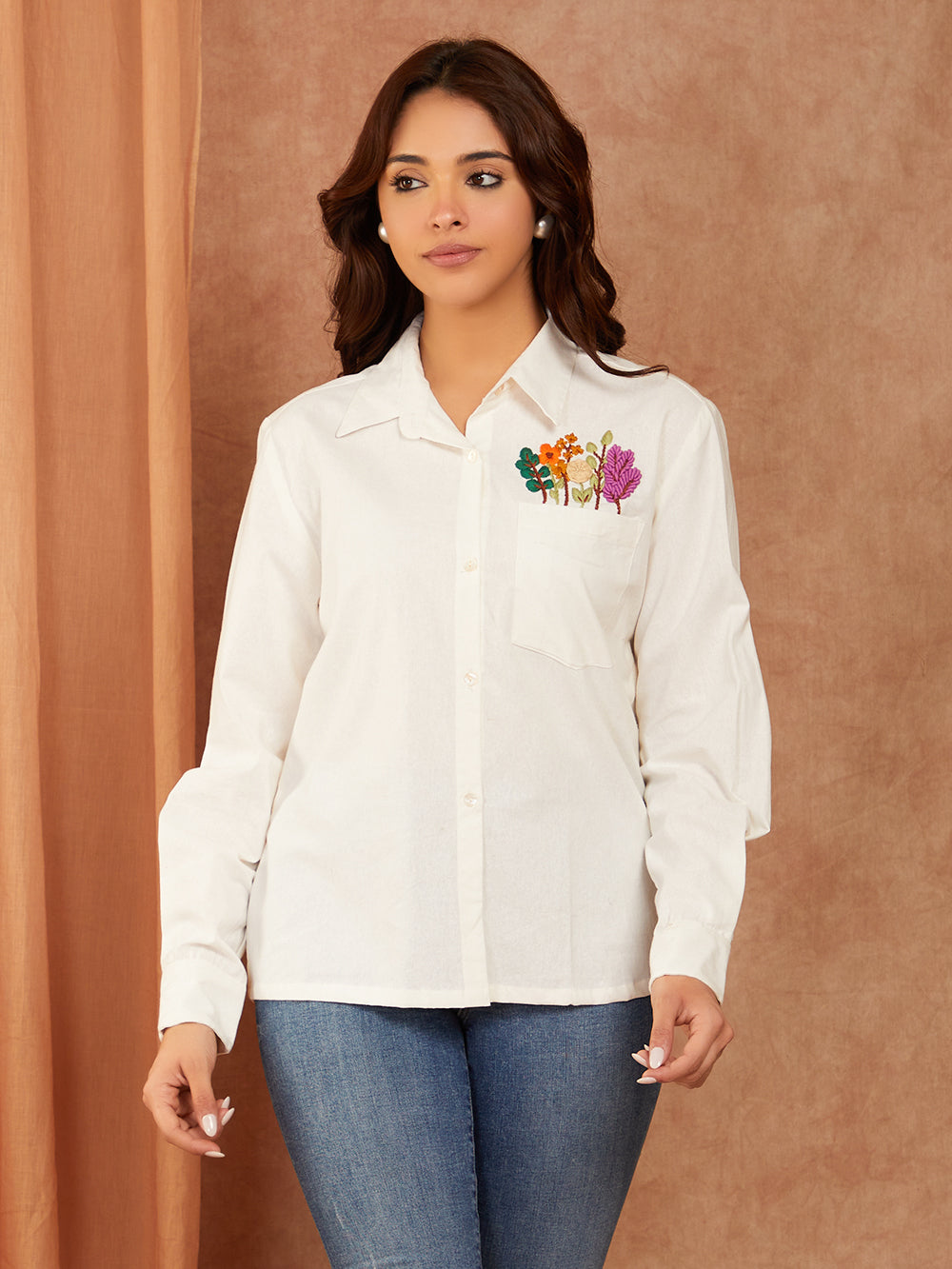 White Cotton Hand Embroidery Top