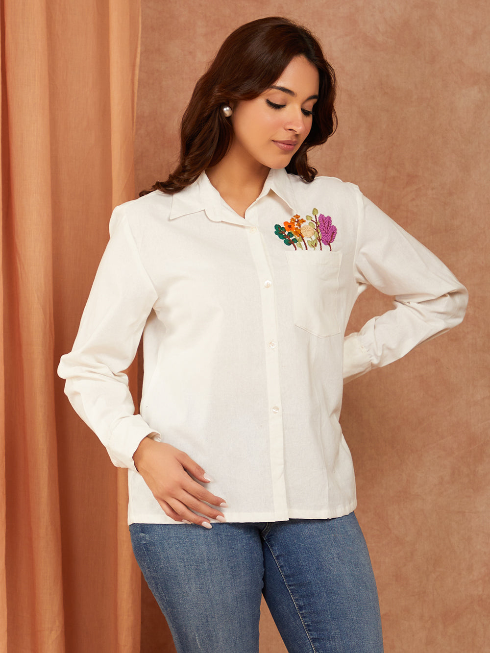 White Cotton Hand Embroidery Top