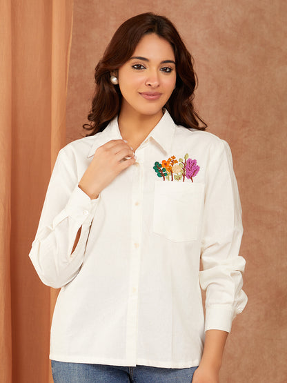 White Cotton Hand Embroidery Top