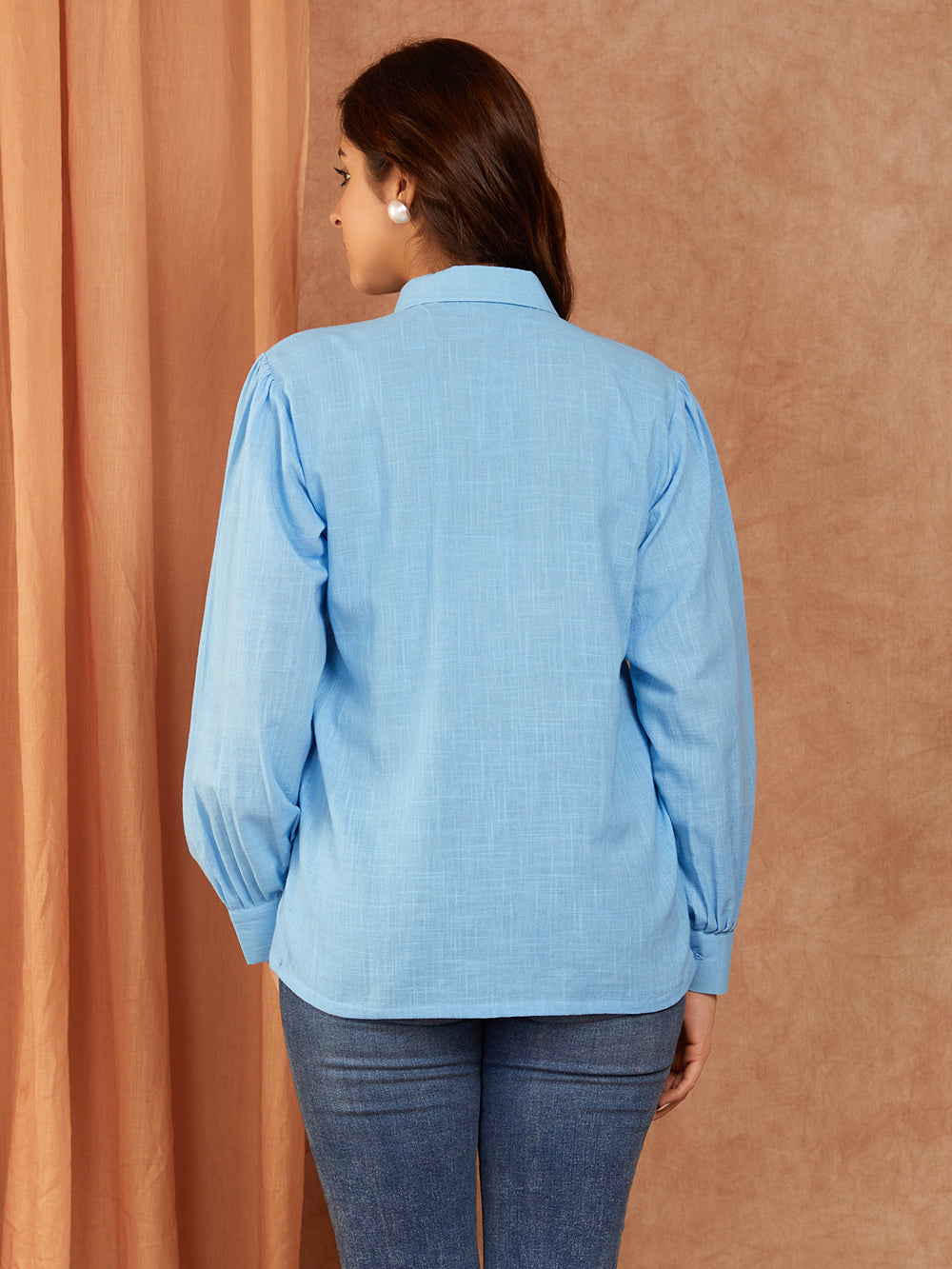 Blue Cotton Slub Hand Embroidery Top