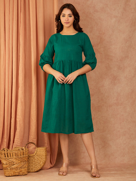 Bottle Green Cotton Slub Dress