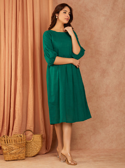 Bottle Green Cotton Slub Dress