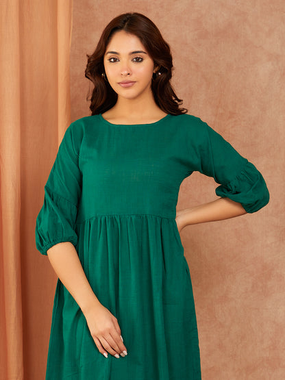 Bottle Green Cotton Slub Dress