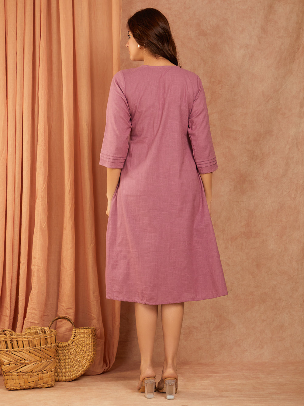 Mauve Pintuck Dress Cotton Slub