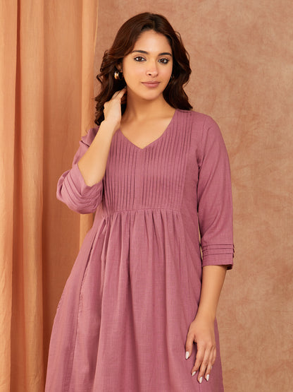 Mauve Pintuck Dress Cotton Slub