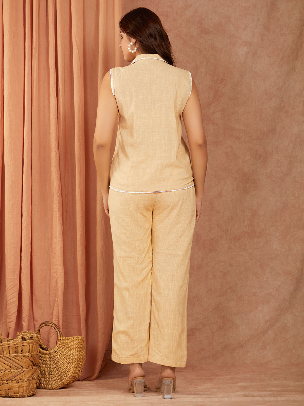 Cream Cotton Slub Hand Embroidery Co-ord Set