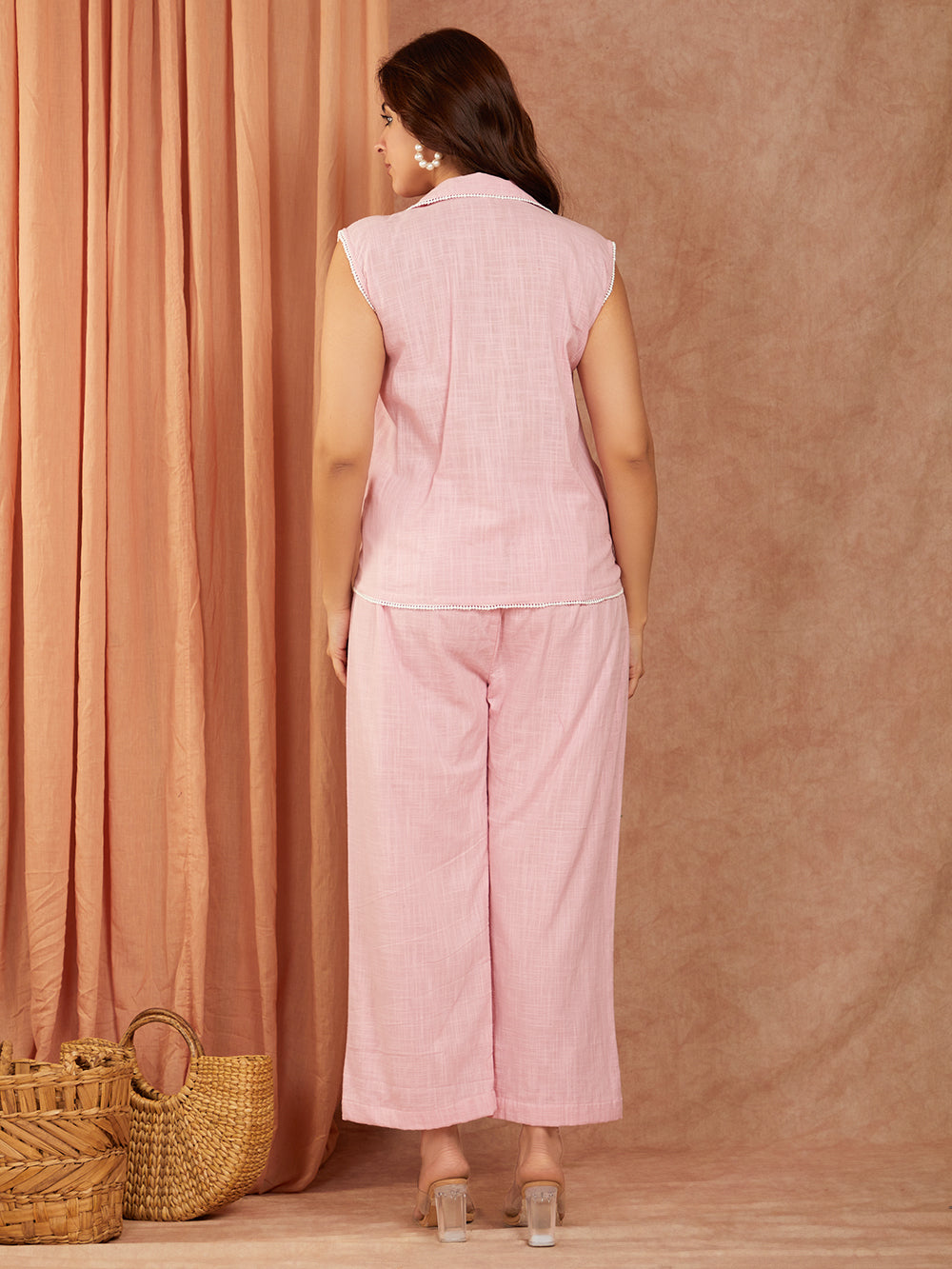 Pink Cotton Slub Hand Embroidery Co-ord Set
