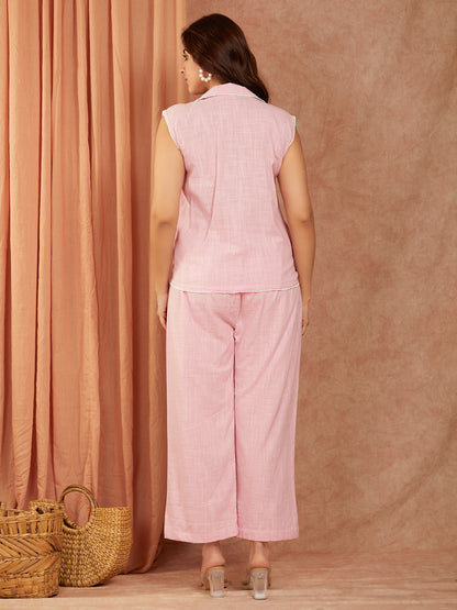 Pink Cotton Slub Hand Embroidery Co-ord Set