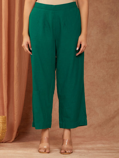 Bottle Green Cotton Slub Hand Embroidery Co-ord Set