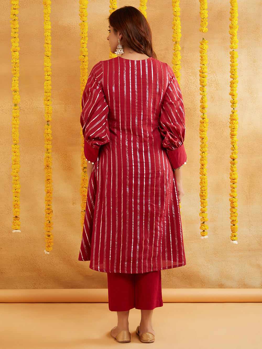 Maroon Lurex Kurta Pant Set