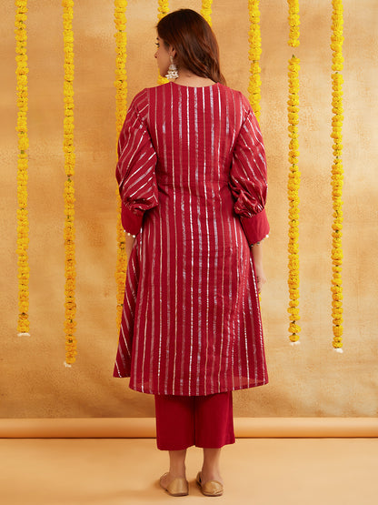 Maroon Lurex Kurta Pant Set