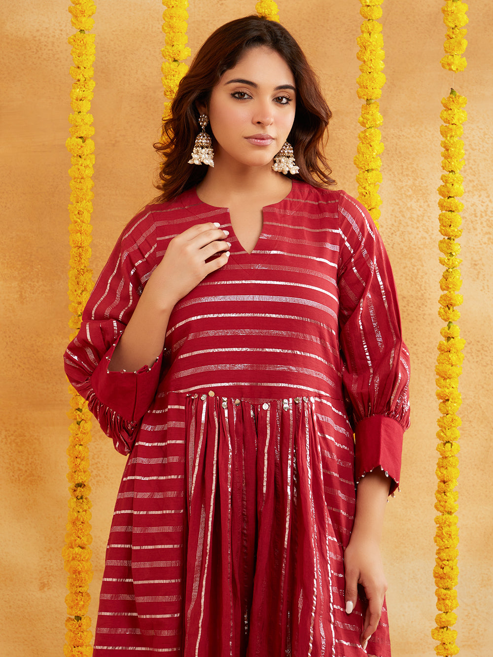 Maroon Lurex Kurta Pant Set