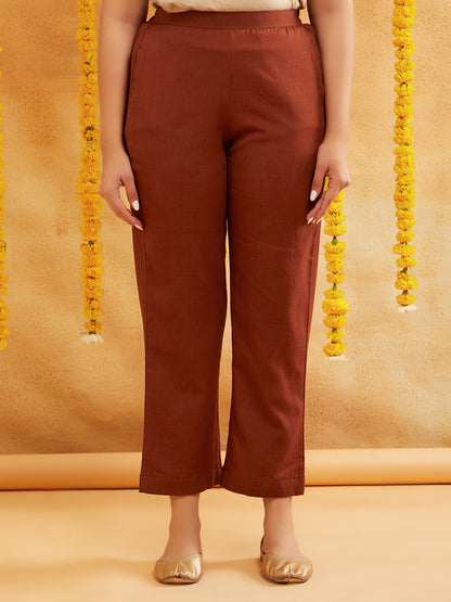 Brown Lurex Kaftan And Pant With Sequence Neckline