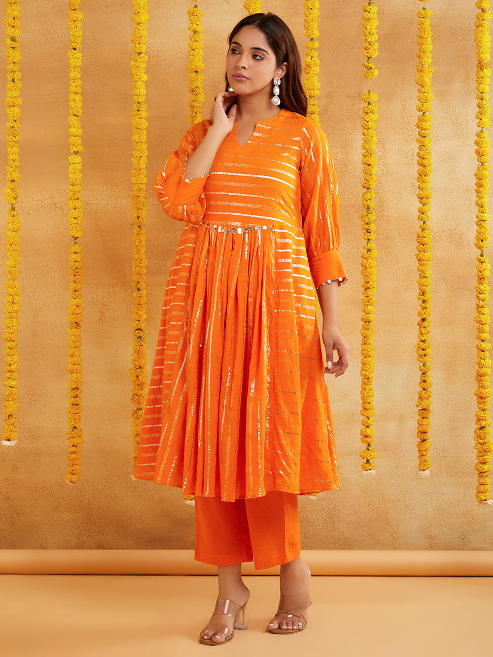 Orange Color Lurex Kurta Set