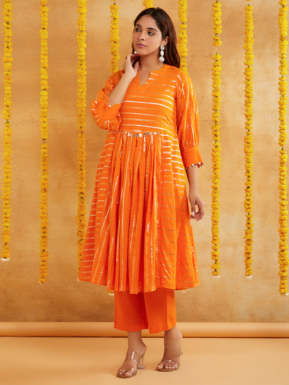Orange Color Lurex Kurta Set