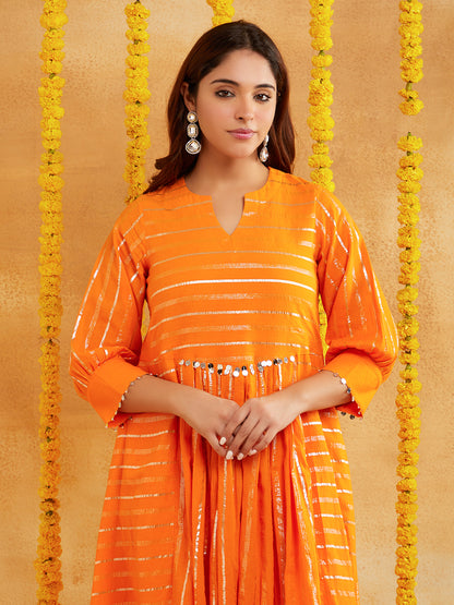 Orange Color Lurex Kurta Set