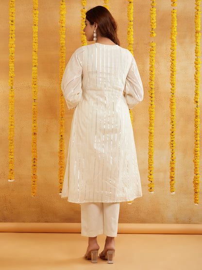 Cream Color Lurex Kurta Set
