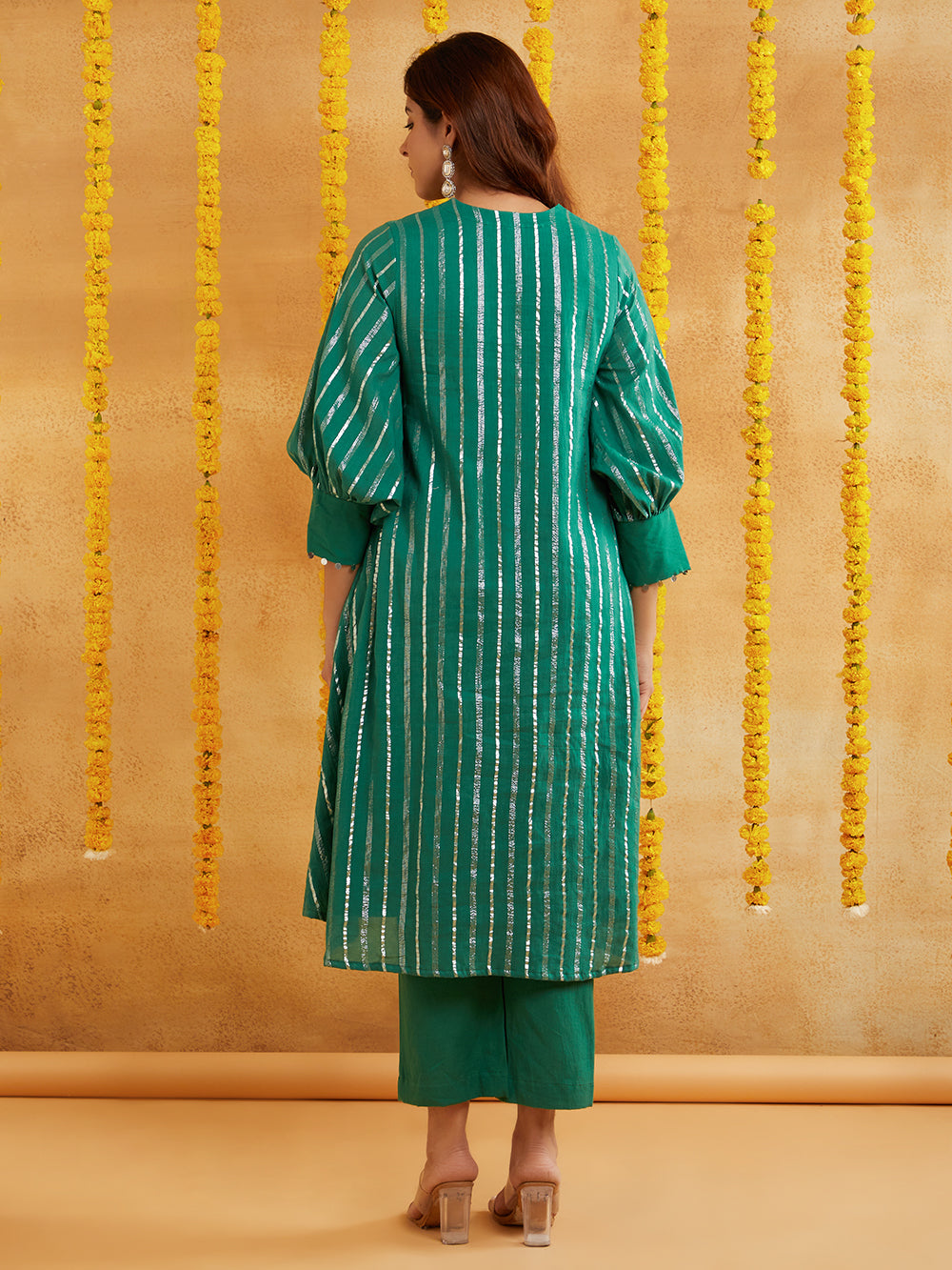 Dark Green Lurex Kurta Pant Set