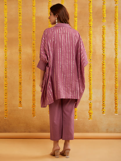 Mauve Lurex Kurta Pant Set