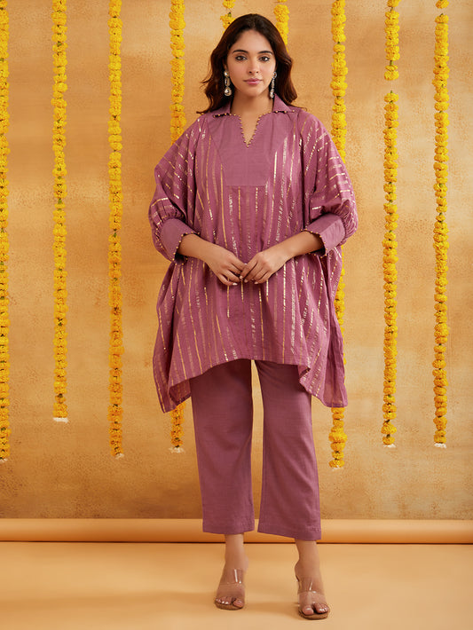 Mauve Lurex Kurta Pant Set